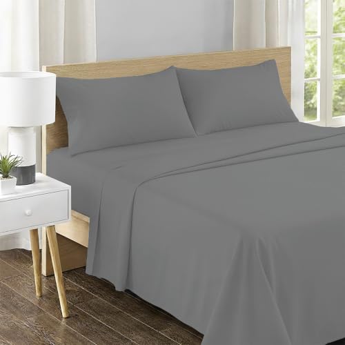 Image of Feather & Stitch 500 TC Full Size 4pc Damask Bed Sheet Set, 100% Soft Cotton Breathable Bedsheets, 18 inch Deep Pockets Sateen Weave Solid Bedding Mattress Resort Hotel Luxury Decor - (Ash Grey)