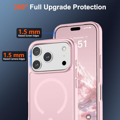 Image of SUPFINE Magnetic for iPhone 17 Pro Case with Screen Protector (Compatible with MagSafe)(Military Grade Drop Protection) Translucent Matte Shockproof with Anti-Fingerprint Phone Cover,Light Pink