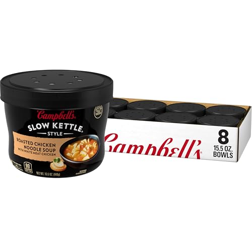 Campbell's Slow Kettle Style Roasted Chicken Noodle Soup with White Meat Chicken, 15.5 oz. Tub (Pack of 8)