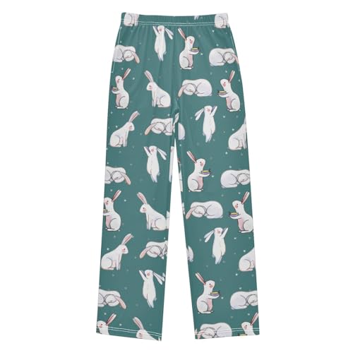 ZZXXB Lovely Bunny Print Boys Long Pants Soft Trousers Elastic Waist Kids Lounge Bottoms with Pockets S-XL