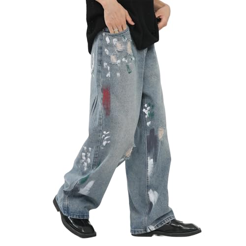 Baggy Jeans Men Washed Distressed Emo Y2K Jeans Men Relaxed Fit Ink Splash Streetwear for Skater Denim Pants3