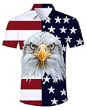 RAISEVERN American Flag Shirts for Men Hawaiian Patriotic Casual Button Down Short Sleeve 4th of July Star Dress Shirt Independence Day Festival Holiday Beach