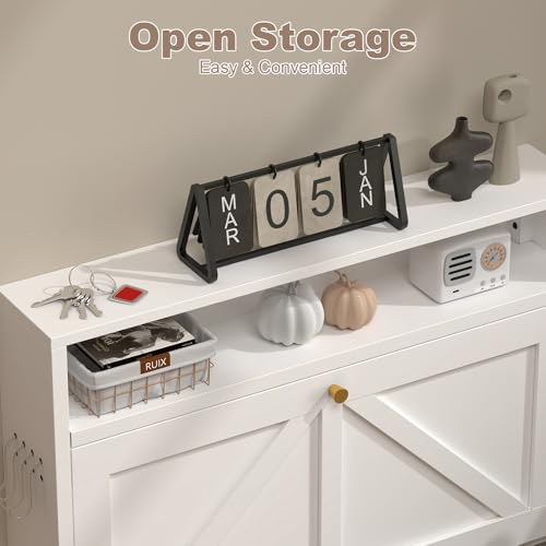 Image of Modern Slim Shoe Organizer, 3 Flip Shoe Cabinet with Open Storage, Narrow Shoe Rack for Entryway, Front Door, Living Room, White