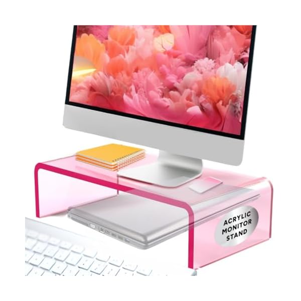 NovaMode Acrylic Monitor Stand, Pink Computer Riser, Pink Desk Riser, Pink Acrylic Laptop Stand, Acrylic Monitor Stand for Desk, Pink Monitor Stand, Monitor Riser
