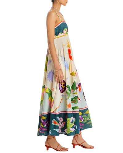 TOOPYNOI Women's Summer Spaghetti Strap Boho Sundress 2025 Square Neck Smocked Casual Flowy Swing Beach Graffiti Maxi Dress3