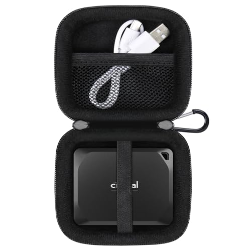 Image of Lacdo Hard Drive Carrying Case for Crucial X9 Pro /Crucial X10 Pro Portable SSD USB-A Adapter 1TB 2TB 4TB USB 3.2 External Solid State Drives Shockproof Water Repellent Storage Travel Bag, Black+Black