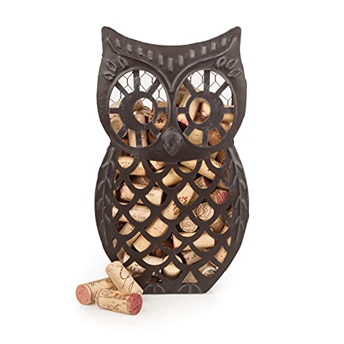 Twine Wise Owl Cork Holder, Decorative Wine Cork Storage and Decor, Set of 1, Metal with Rustic Bronze Finish Owl Cork Display