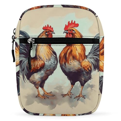 Personalized Small Crossbody Bag Water Resistant Messenger Bags Mini Rooster And Hen Printing SlingBag For Men Women