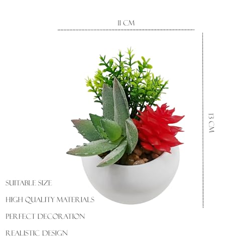 Image of KARP Artificial Potted Plants, Mini 13Cm Height Faux Succulent Flowers with White PVC Pots Home Decor, Indoor Artificial Ornamental Plant for Living Room, Office Desk & Bathroom, Decorative