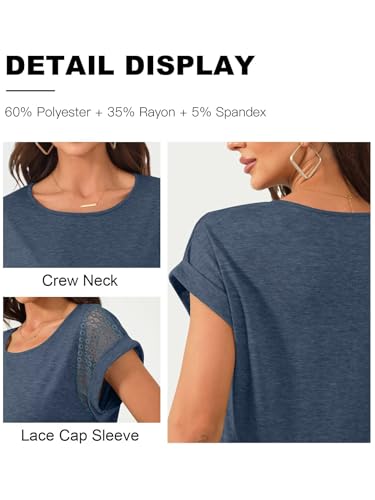 Image of Bliwov Womens Tops Lace Cap Sleeve T Shirts,Cute Trendy Casual,Beach Vacation Outfits,Summer Spring Fashion Clothes