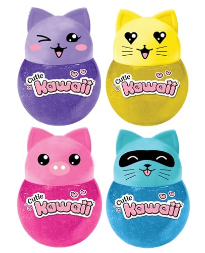 JA-RU Cutie Kawaii Slime (4 Slimes Assorted) Glitter Slime for Kids w/Animal Containers. Therapy Putty Sensory Fidget Stress Toy. Bulk Party Favors & Goody Bag. 5247-4s