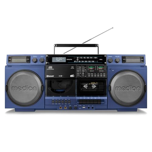 MEDION P66538 Kassettenrecorder (Retro Ghettoblaster mit CD-Player, 80er, groß, USB, SD, CD, Kassetten MC, DAB+ Radio Teleskopantenne, Bluetooth, Kassettendeck, Aufnahmefunktion,...