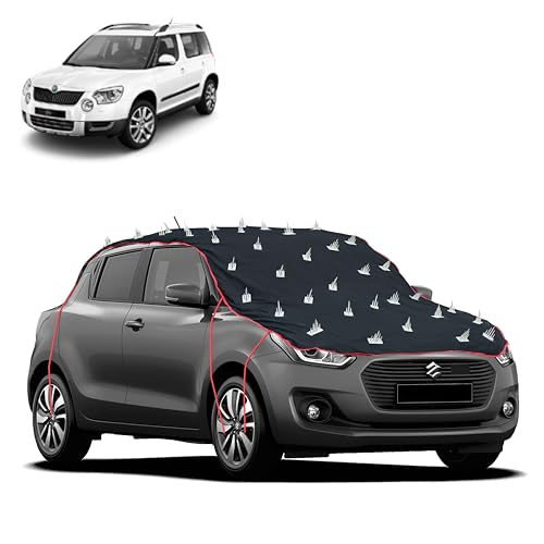 Image of Dog Protection Spike Car Cover for Skoda Yeti Bonnet to Roof Easy Installation with 4 Elastic Hook Strap | Anti-Scratch Soft Cotton Inner | Complete Protection from Street Dogs & Monkeys