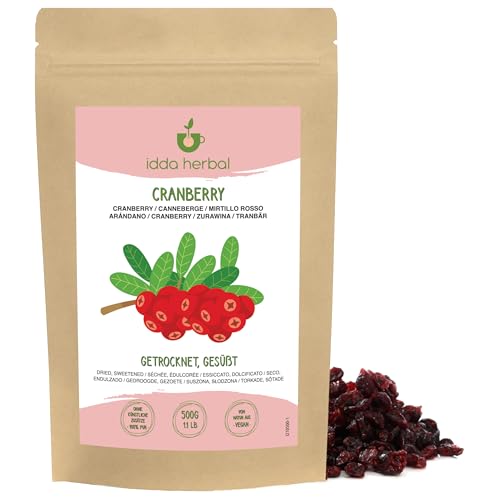Arándanos Secos (500g), Arándanos Enteros, Endulzados con Jugo de Manzana, Suaves y Masticables, Snack de Fruta Listo para Comer, Vegano