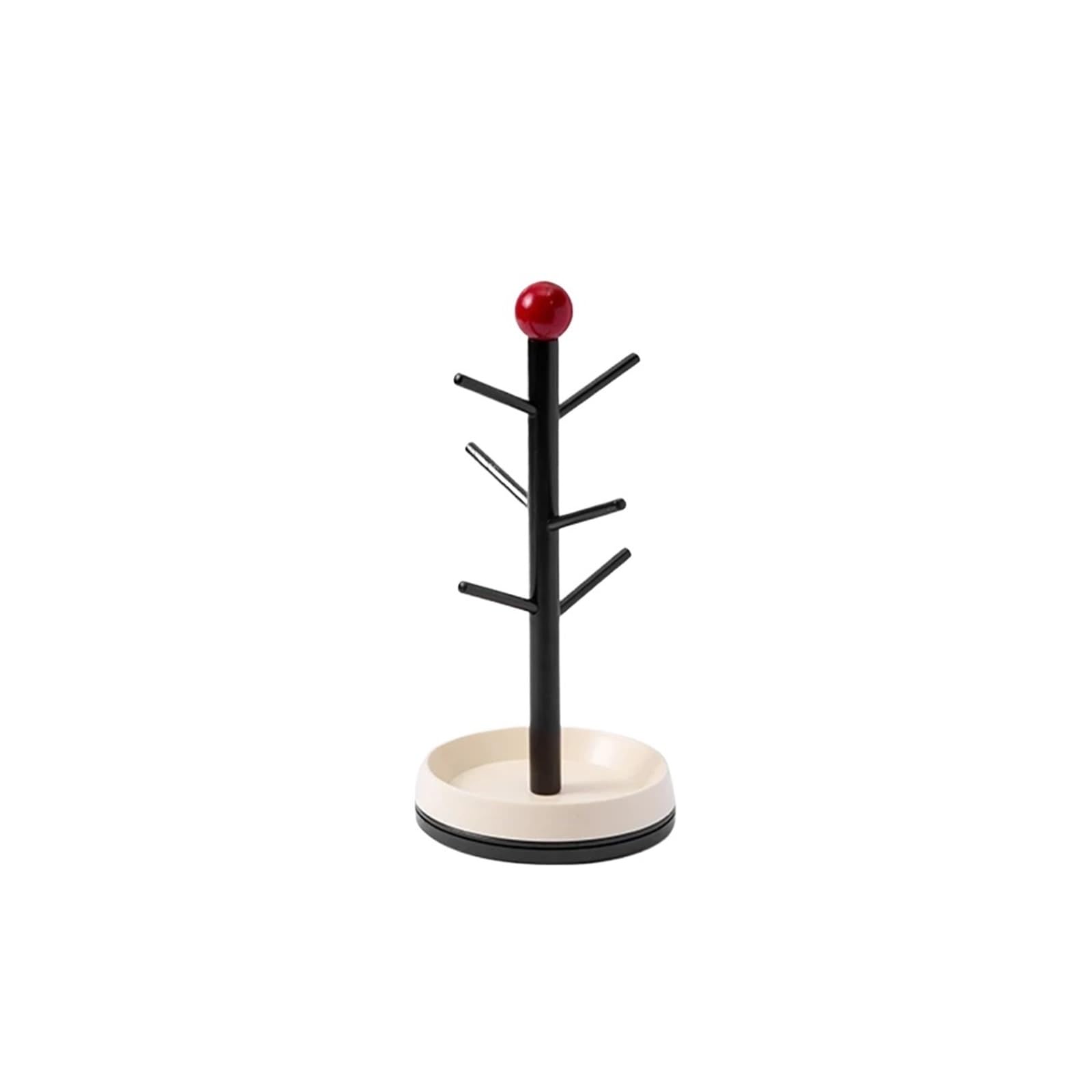 MFWHEFJ Mug Tree Rotatable Solid Wood Cup Holder, Tea Water Hanger, Household Storage Rack(Black Stick red Ball)