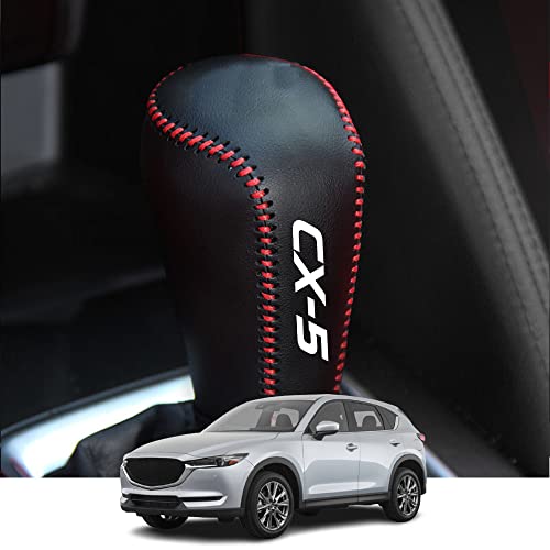 Kakash Custom Interior Accessories for Mazda CX-5 2017 2018 2019 2020 2021 2022 Leather Automatic Gear Shift Knob Cover,Transimission Boots Shift Lever Leather Sheath(Red Stitches)