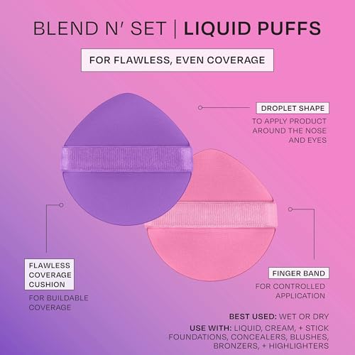 Freeman Blend N' Set Liquid Puff Set, Cushion Makeup Puffs For Liquid & Cream Foundation, Concealer, Blush, & Highlight - Image 4
