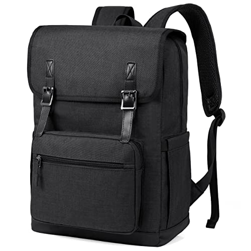 VASCHY Vintage School Backpack For Men Women Water Resistant 15.6 Inch Laptop Backpack For Business, College, Travel Casual Daypack Black