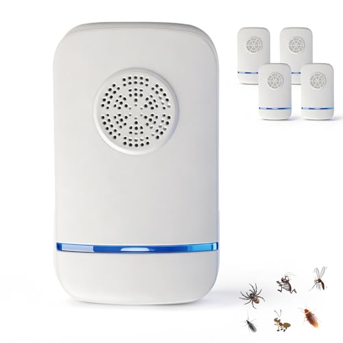 4 Stück Ultraschall Schädlingsbekämpfer - Effektive Milbenstecker & Mäuseabwehr für 140m - Sicherer Insektenschutz gegen Milben Spinnen & Bettwanzen - Plug-and-Play Giftfrei
