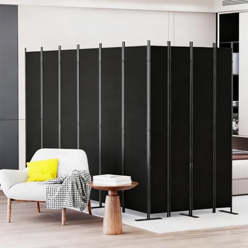 Image of C-Hopetree 10 Panels Room Divider, 6 Ft Tall Indoor Folding Privacy Screen, Portable Partition Separator, Freestanding Separation Temporary Wall for Office, Bedroom, 197 inch W X 71 inch H, Black