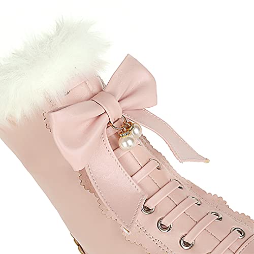 UniqueStride Women's Ankle Boots Platform Ankle Bootie with Chunky Block Heel Lace Up Faux Fur Winter Shoes4