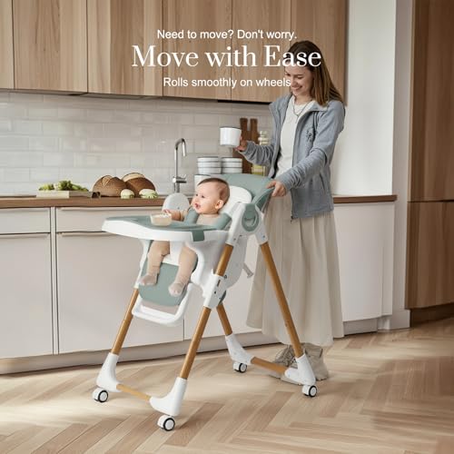 Image of Mallify Convertible High Chairs for Babies and Toddlers, Height Adjustable Baby High Chair, High Chair with Removable Tray, Adjustable Backrest, Portable Baby Dinning Chair with Lockable Wheels