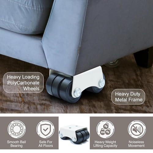 Image of 6-Wheel Fixed Roller Furniture Castor Wheels, Mini Caster Wheels for Chair, Sofa & Furniture, 80-100 kg Load Capacity (Black, Set of 4)