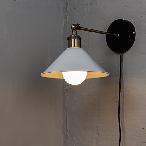 Image of ANYE Wall Sconce UL Plug-in Cord Bronze E26 Base Retro Minimalist Style Macaron White Iron Shade Wall Light Fixture for Cabinet Kitchen Hotel Bulb Sold Separately