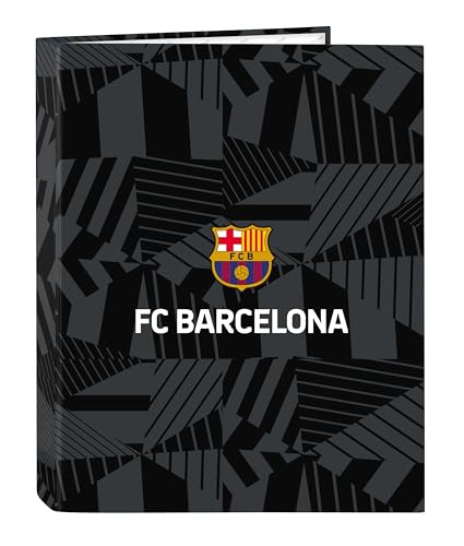 Safta F.C. Barcelona Preto – Pasta com fólios 4 anéis, ideal para crianças de diferentes idades, confortável e versátil, qualidade e resistência, 26,5 x 33 cm, preto