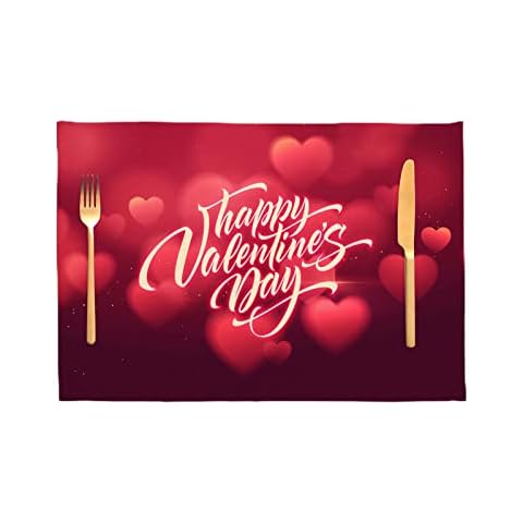tinysiry Valentine's Day Placemats, Non-slip Heat-Resistant Coaster Table Place Mats for Dining Table, 12 x 18 inch Dining Table Insulation Pad H Cover