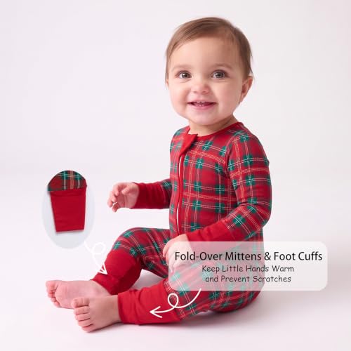 Tulivie Ultra-Soft Bamboo Viscose Footie Jumpsuit for Baby Boys & Girls (Christmas Plaid,12-18M) - image 5