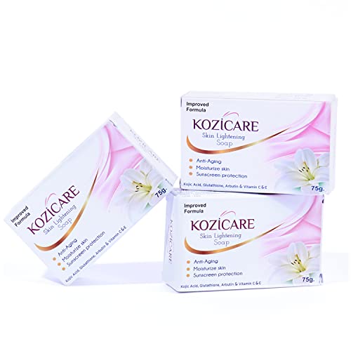 Kozicare Skin Lightening Soap – Pack of 3 | Kojic Acid & Vitamin C Sabun Soap | Anti Aging & Sun Protection | Moisturizing Bath Soap for Men & Women