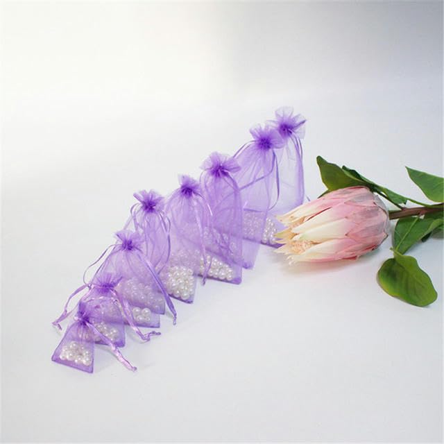 7x9 9x12 10x15 cm Sac en Organza Sacs d'emballage de Bijoux décoration de fête de Mariage Sacs en Tulle Cadeau Pochettes à Cordon de Bonbons-Violet Clair-25x35 cm-50 pièces