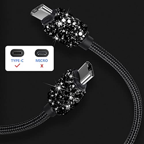 USB C Cable,Bling Crystal 3 Pack 3.3f Fast Charging USB Type C Cable,Nylon Braided Phone Charger Data Cables Compatible with Samsung Galaxy S20 S10 S9 S8 Plus Note 10 9 LG Google Pixel Moto Etc,Black