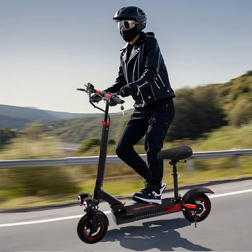 Image of Electric Scooter Adults,1200 /1600W Motor, 30 /34 MPH Top Speed & 30 /40 Miles Range, 48V 18 /21AH Big Battery, 10 /11 inch Off-Road Tire Folding E Scooter with Seat, Dual Braking System, Double Suspension