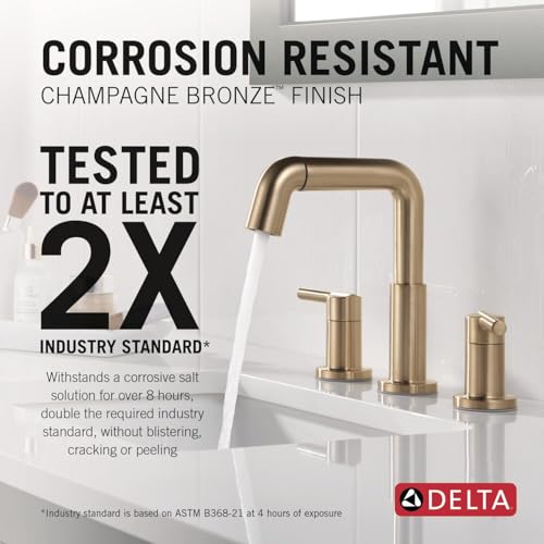 Image of Delta 35849LF-PD Nicoli 1.2 GPM Widespread Bathroom Faucet with Pull Down Spout and Push Pop-Up Drain Assembly - Champagne Bronze