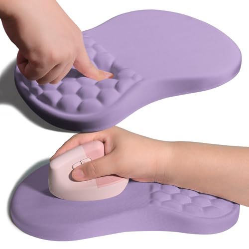 Image of Ergonomic Joint Wrist Support Mouse Pad with Memory Foam Cushion Massage Bump, Carpal Tunnel Pain Relief Mousepad Slope Design for Wrist Rest, 11.8x7.9 in, Pale Purple