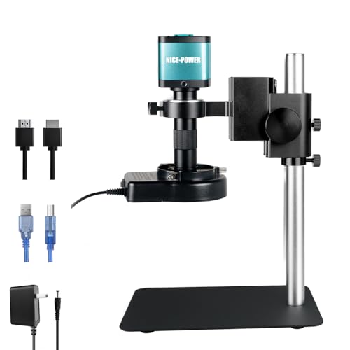 Image of NICE-POWER Digital Microscope with Metal Base, 48MP 1080P HDMI /USB Industrial Magnifier, 150X Ultra-Precise Focusing Lens, LED Ring Light, Microscopes for Observation /Soldering /Electronic Repairs