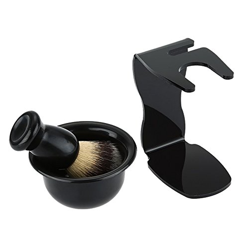 Hisight 3pcs Men Shaving Set, Badger Hair Brush, Shaving Razor Holder Stand, Soap Bowl, Wet Shaving Kit for Men Gift (Black)