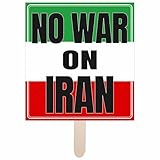 No War on Iran Protest Sign on Stick — 12 Inch Peace Not War Hands Off Iran Sign to Carry, Square