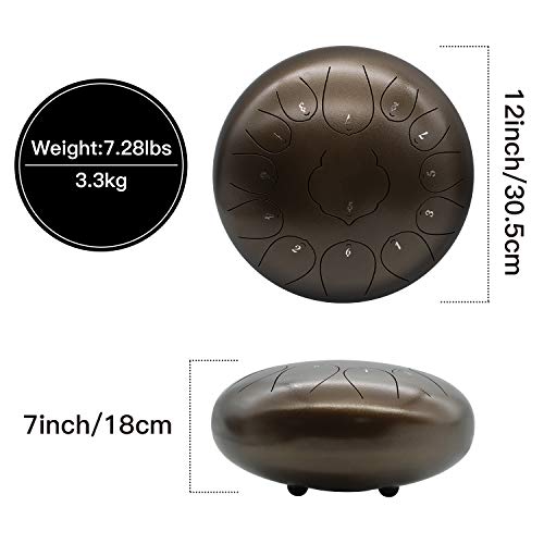 MTC 12 Inch Ethereal Drum 13 Note Steel Tongue Drum Percussion Instrument Lotus Hand Pan Drum with Drum Mallets Travel Bag,Applicable to Music Education, Yoga Meditation