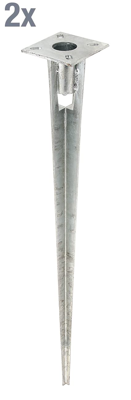 Alberts 663643 Einschlag-Bodenhülse | für Stahlrohr-Zaunpfosten | feuerverzinkt | Länge 750 mm | für Pfosten-Ø 38 mm | 2er Set