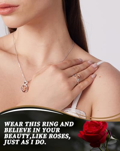 Fidget Spinner Rings for Anxiety for Women - 925 Sterling Silver Sunflower/Rose/Daisy Promise Bands Relieving Stress Jewelry Anti Anxiety Gifts for Couples Women2