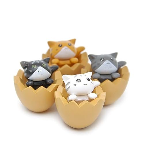 猫の置物 4匹セット 玄関インテリア 招き猫風 黄色い卵殻デザイン 贈り物に最適