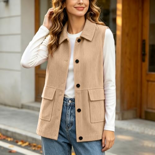Corduroy Vest Women Sleeveless Turn Down Collar Button Up Waistcoat - image 2