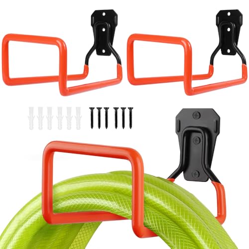 MEISHANG Schlauchhalter Wand,2 Stück Gartenschlauch HalterungGartenschlauchhalter 19.6 * 12.5 cm,Schlauch Aufhänger aus Metall für Schlauchaufhängung,mit 6 Schrauben und 6 Dehnbolzen (orange)
