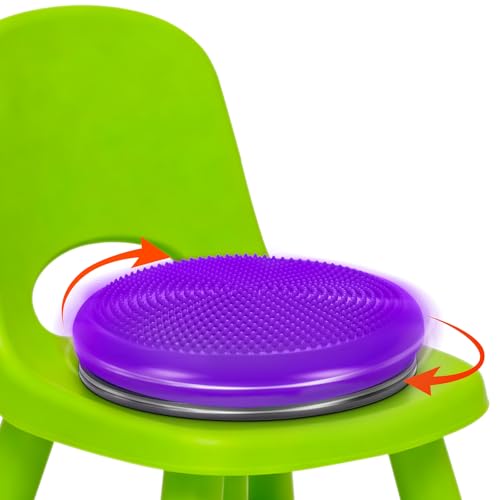 Wobble Cushion, Fimeetoy 360°Spinning Wiggle Seat, Adhd Sensory Chair,Flexible Seating in Classroom & Home,Adhd Tools for Kids,2-in-1 Detachable Balance Pad,Fidget for Focus-Purple