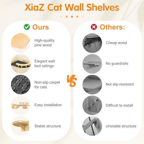 Image of XiaZ Cat Wall Shelves, Corner Cat Shelf with 3 Wide Perch Steps, Kitty Wall Climber Wooden Furniture up to 25lbs, Modern Floating Cats Stairs for Indoor Sleeping, Playing, Climbing