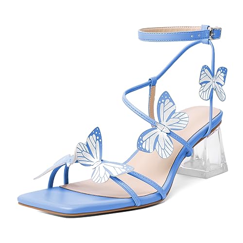 Image of Zamikoo Women's Heeled Sandals Square Open Toe Ankle Strap Block Heels Strappy Clear Heels Chunky Low Heels