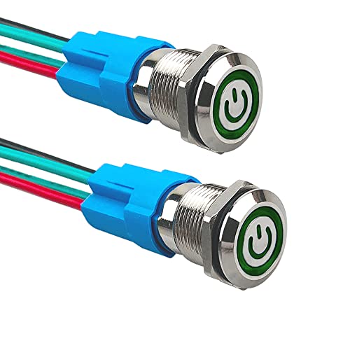 Aiqeer 2 Pièces 12 mm Commutateur Bouton-Poussoir Auto-Bloquant, 12V / 24V 3A Interrupteur à Bouton-Poussoir en Acier Inoxydable Étanche IP66, avec Prise...